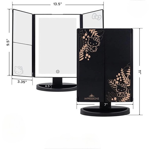 HELLO KITTY TRIFOLD LED TRI-TONE MAKEUP MIRROR WITH MAGNIFICATION - Picture 4 of 4